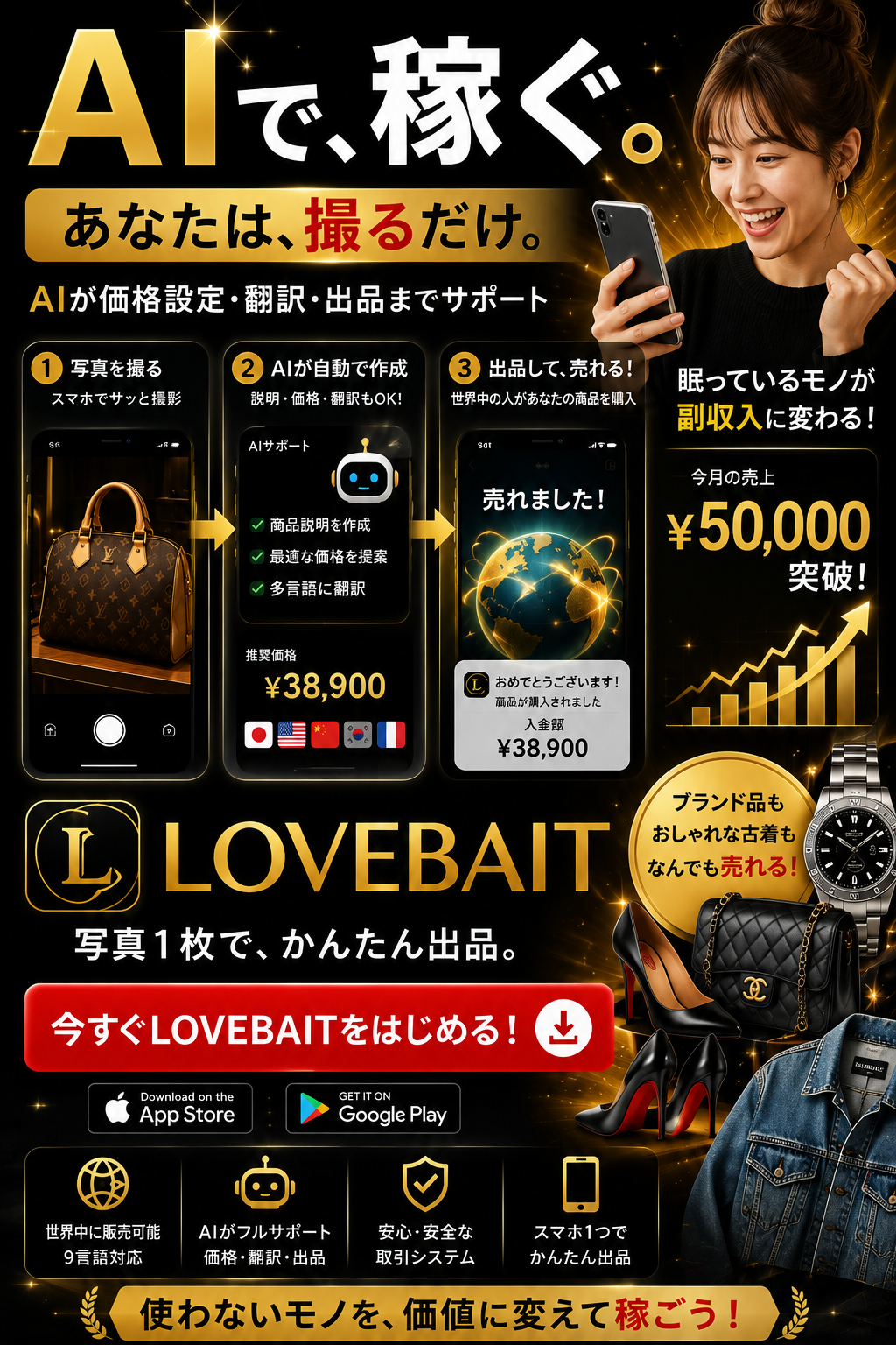 LOVEBAIT — AIで、稼ぐ。あなたは撮るだけ。